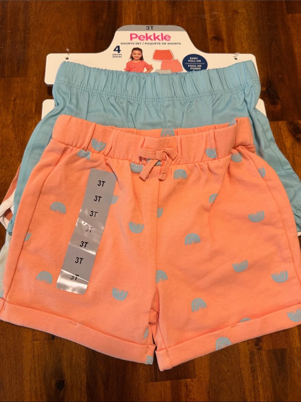 NWT Pekkle Girls 8-Piece Coral & Aqua T-Shirt and Shorts, Mix and Match Set - 3T